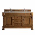 James Martin Vanities Brookfield 60in Double Vanity, Country Oak w/ 3 CM White Zeus Quartz Top 147-114-5671-3WZ